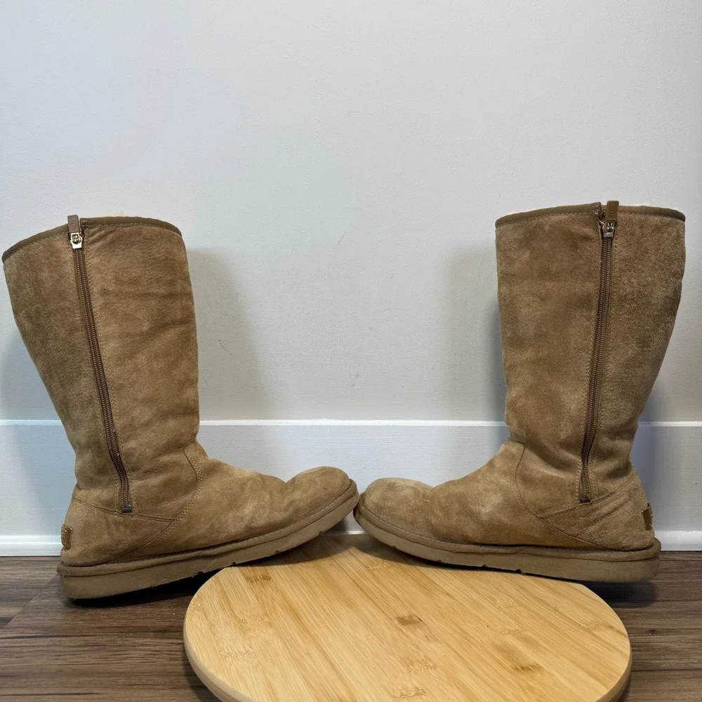 UGG Australia Cargo Pocket Boots Womens 10 Brown Suede Sheepskin F19011G Earthy